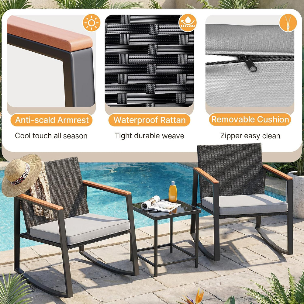 Gizoon 3 Pieces Rocking Patio Bistro Set