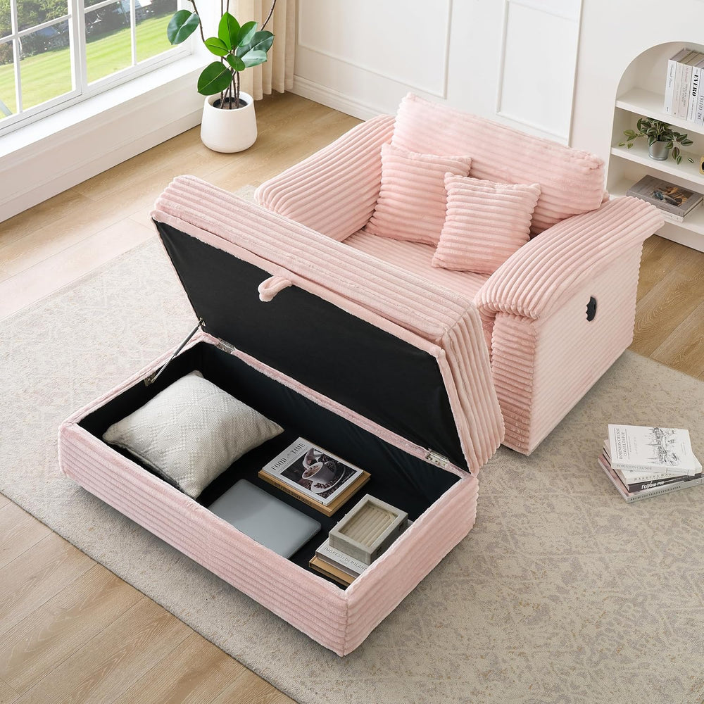 Deolme Oversized Chaise Lounge Chair with Storage Ottoman & USB Ports, Fl...