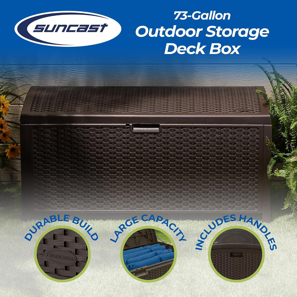 Suncast Outdoor Storage Box - 73 Gallon Mocha Brown Deck Box for Patio, weath...