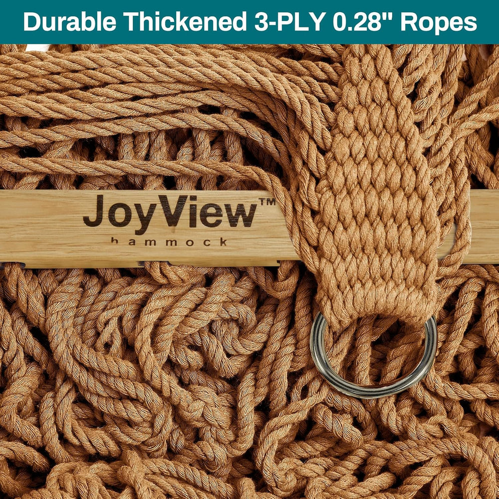 JoyView Outdoor Double Rope Hammock with Hardwood Spreader Bars and Pillow