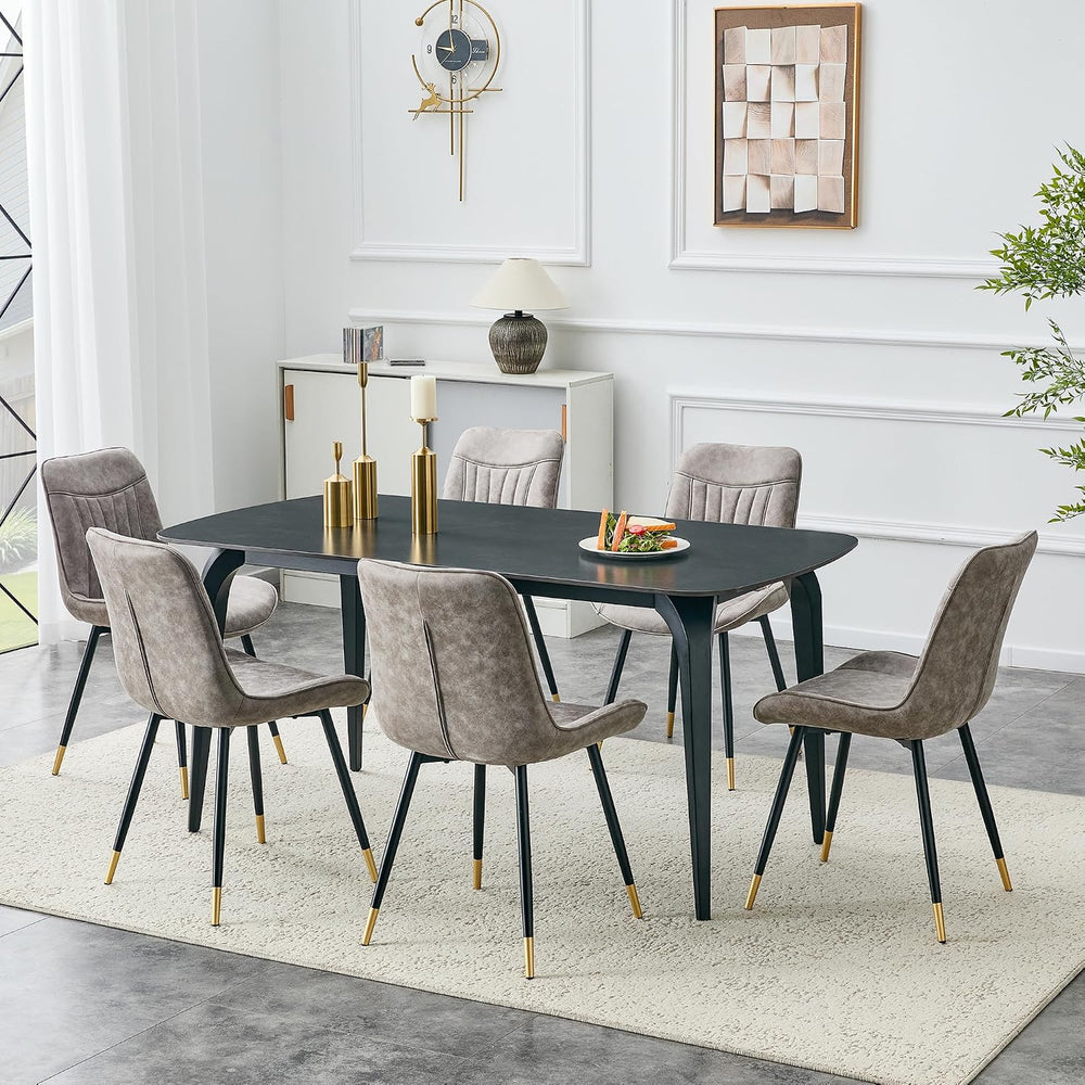 7 Piece Dining Table Set,63" Sintered Stone Table Set for 6,Rectangular ...