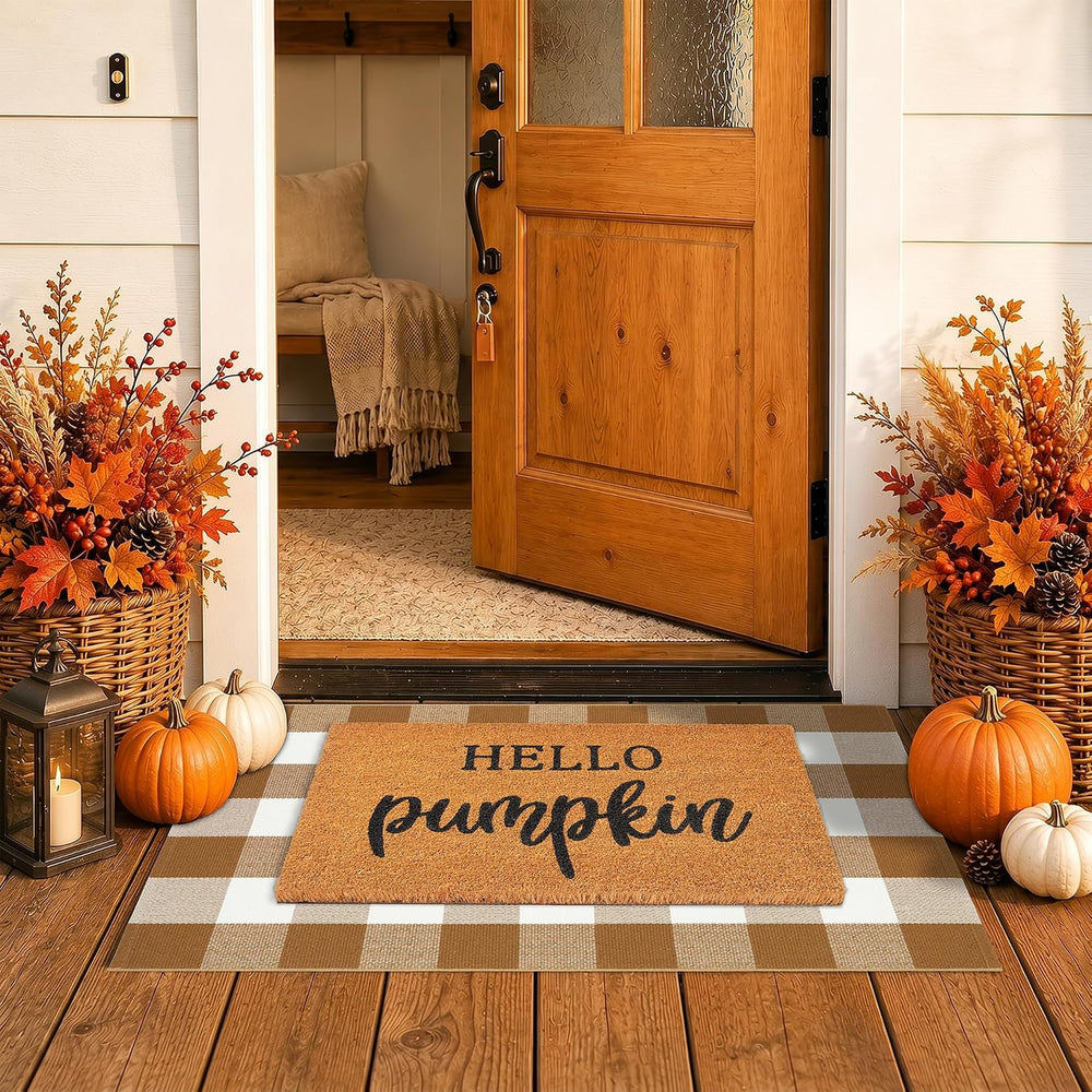 Fall Decor Door Mat Combo Set, 100% Coco Coir Welcome Mat + 28 x 43 Inches Co...