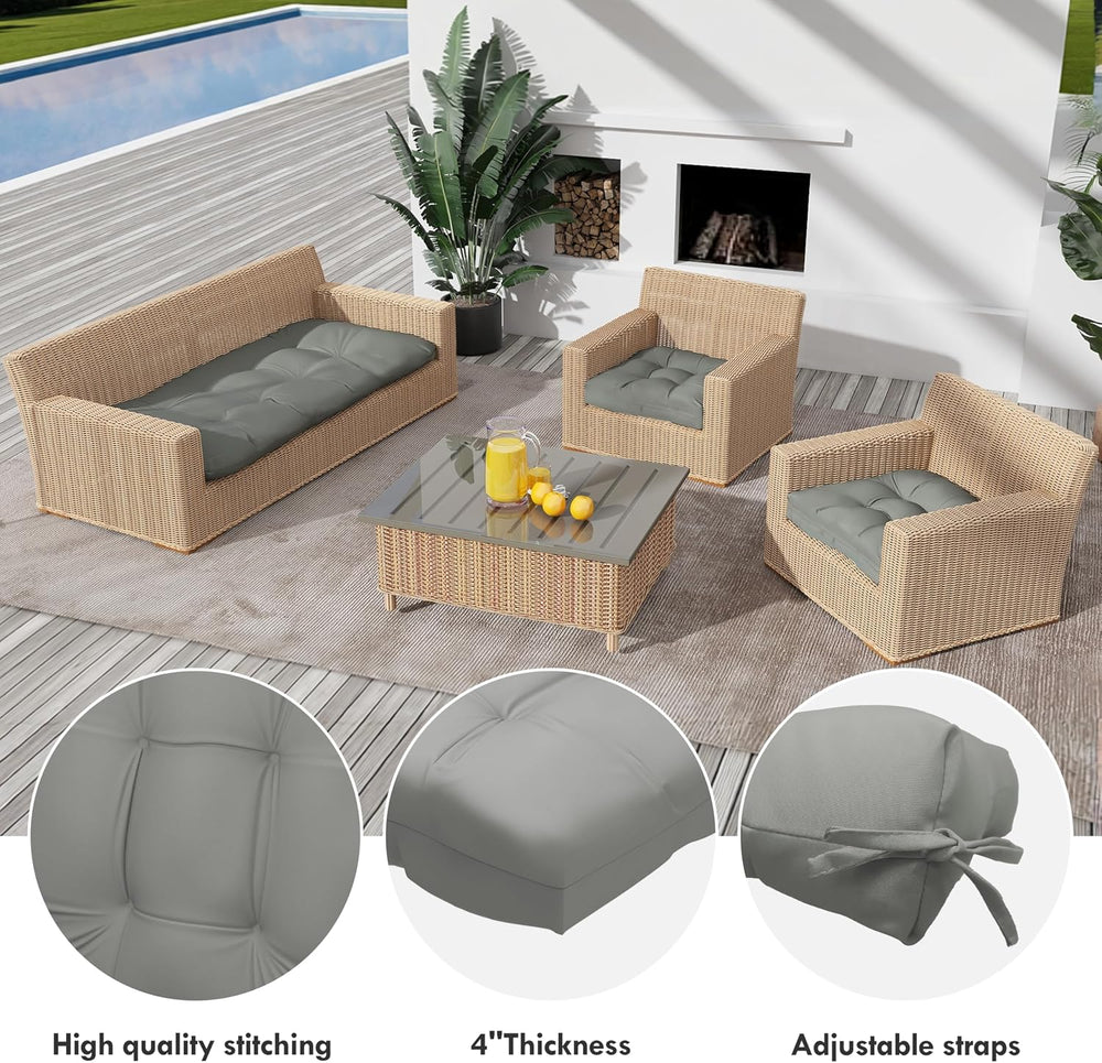 Outdoor Wicker Chair Cushions Set of 3, Waterproof Wicker Cushion for Patio F...