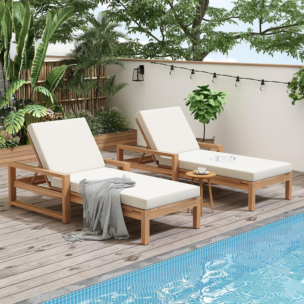 Outdoor Chaise Lounge 2 Pcs, 5-Position Adjustable Lounge Chair with Cushion ...