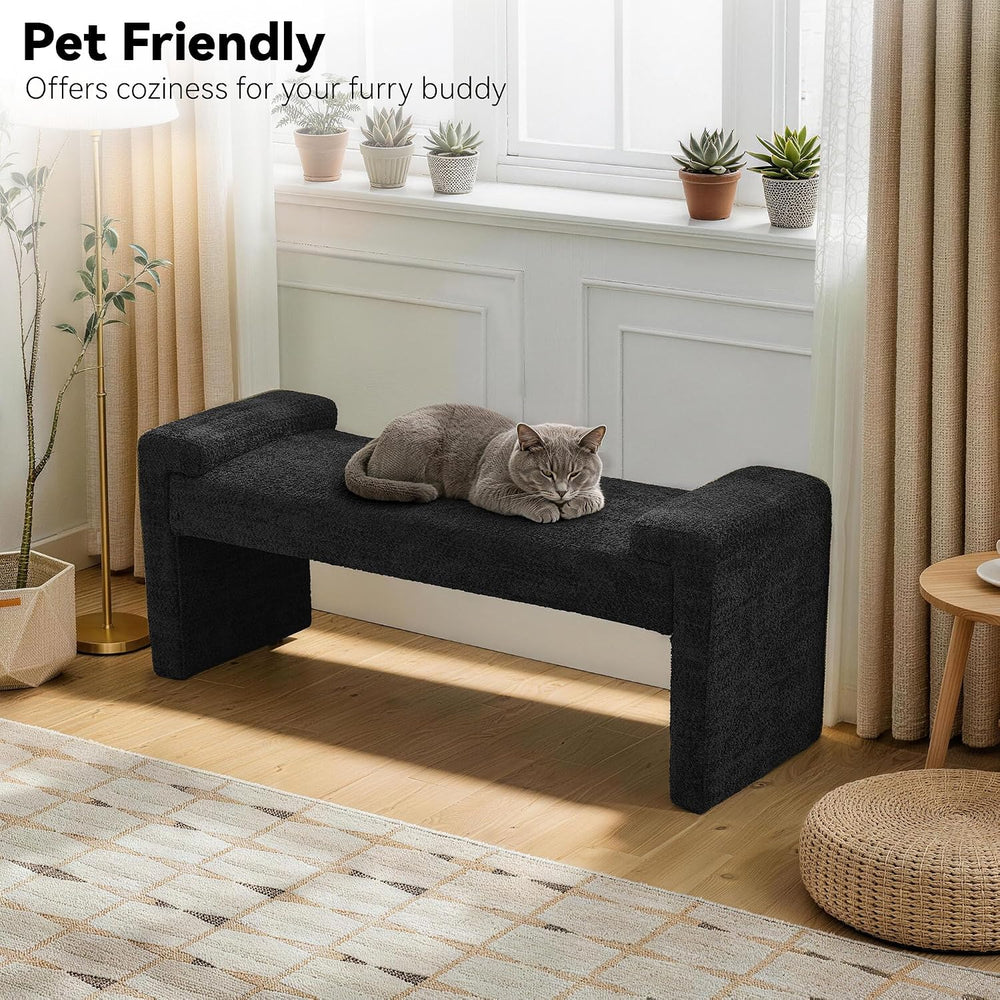 Upholstered Entryway Bench, 43" Modern Bedroom Bench, Black