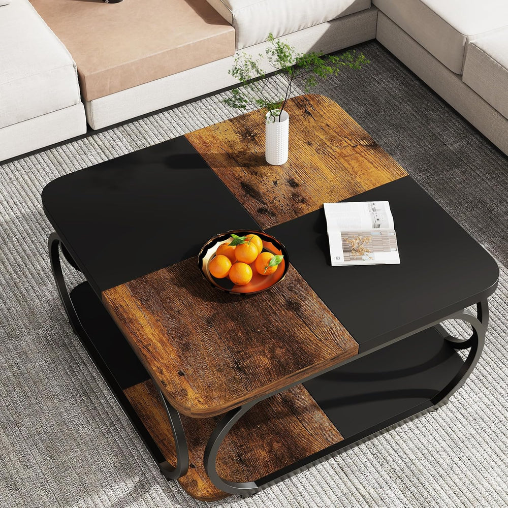 Tribesigns Square Coffee Table with 2 Tiers, 40 inches Low Farmhouse Coffee T...