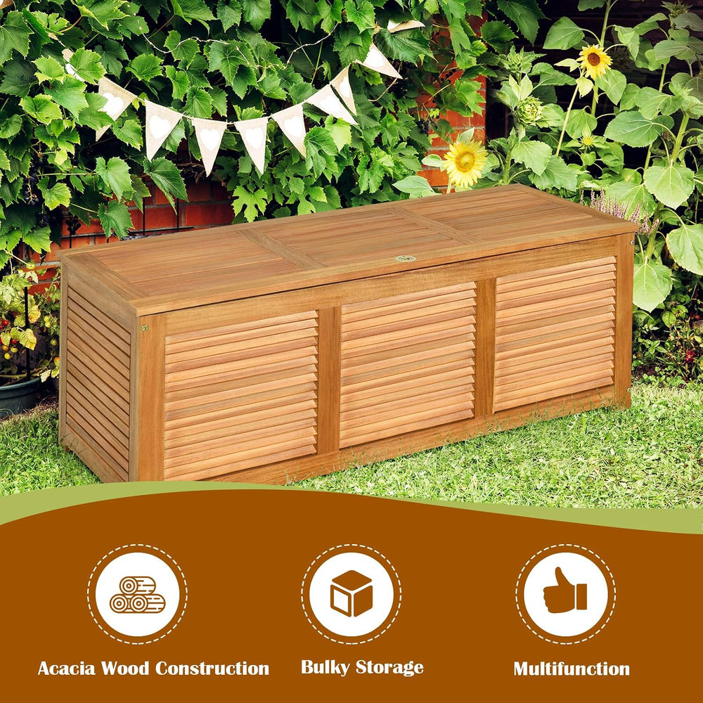 Tangkula 46 Gallon Acacia Wood Deck Box, Garden Backyard Storage Bench, Outdo...