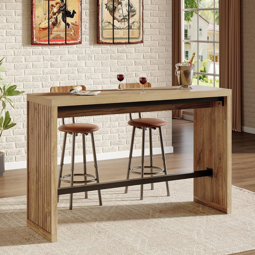 Tribesigns 55-Inch Bar Table with Metal Footrest, Counter Height Pub Table, N...