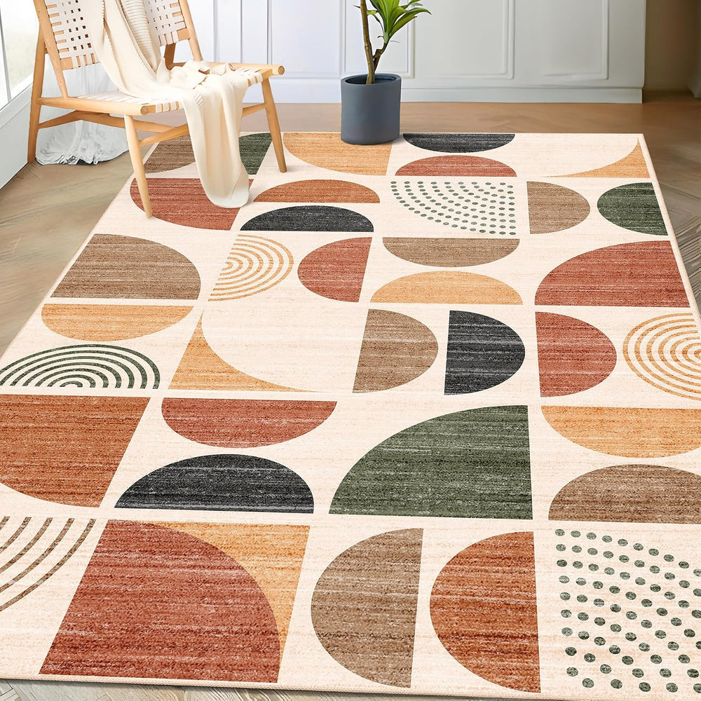 MUJOO 3x5 Rug Washable,Boho Area Rugs Small Non Slip Modern Abstract