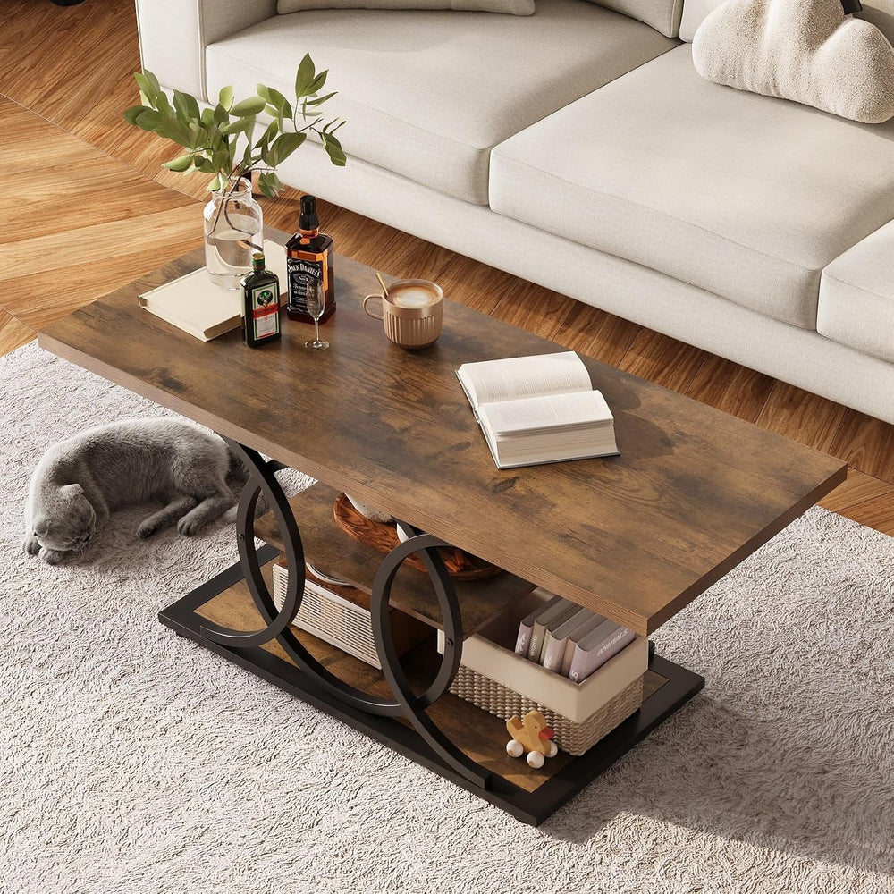 GiftGo Rustic Coffee Table with Storage Industrial 3 Tier Center Living Room ...