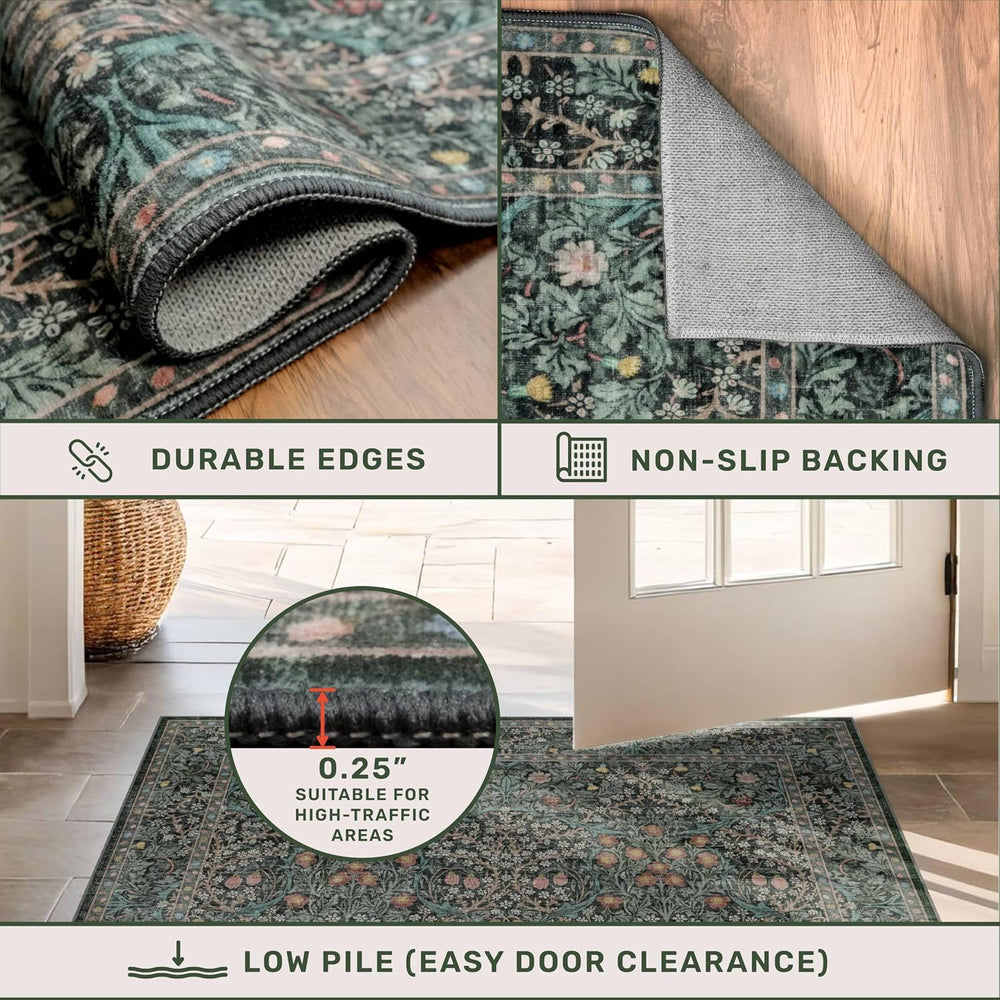 Dark Green 4x6 Entryway Rug, Washable Area Rug 4x6 for Living Room, Bedroom, ...