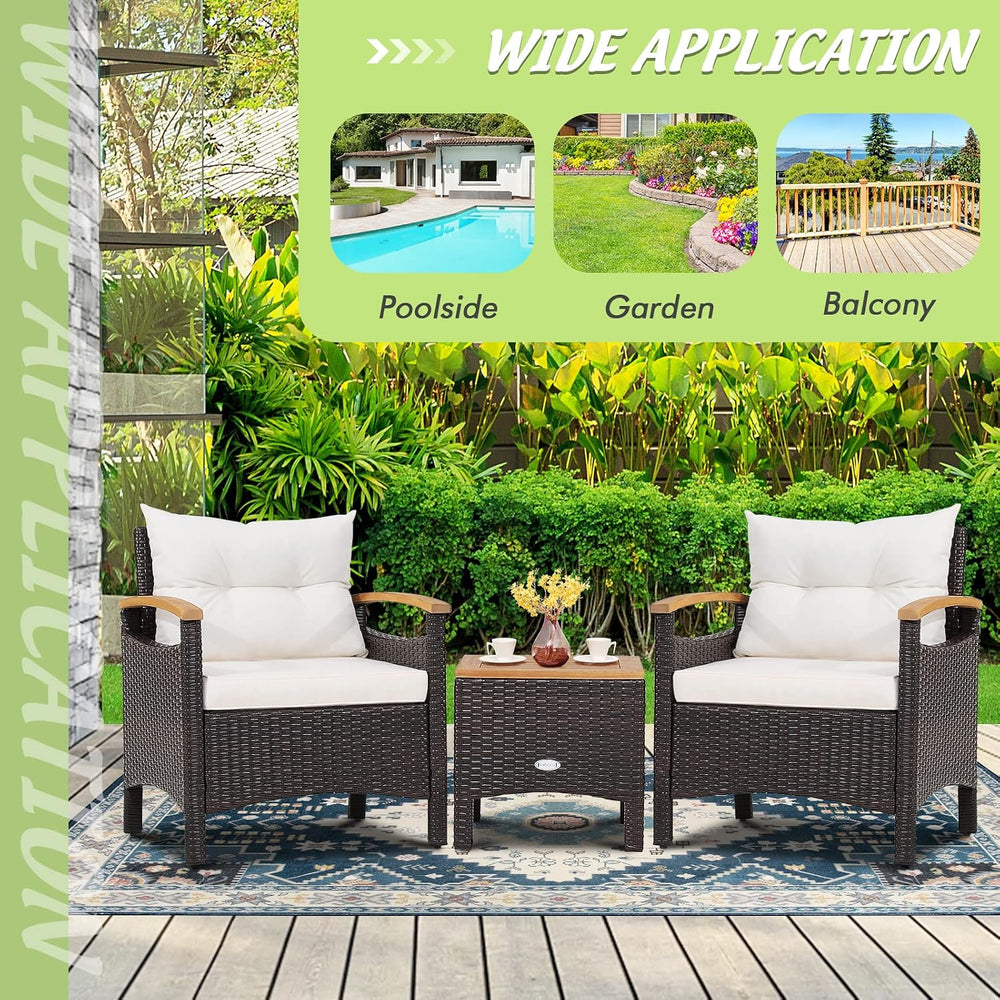 Tangkula 3-Piece Patio Furniture Set, Patiojoy Outdoor Rattan Sofa Set with C...