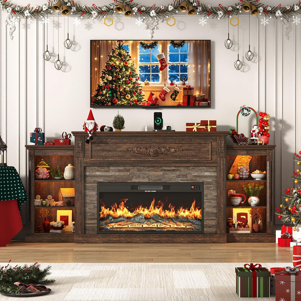 85" Electric Fireplace with Mantel, Farmhouse TV Stand with 36" Fir...