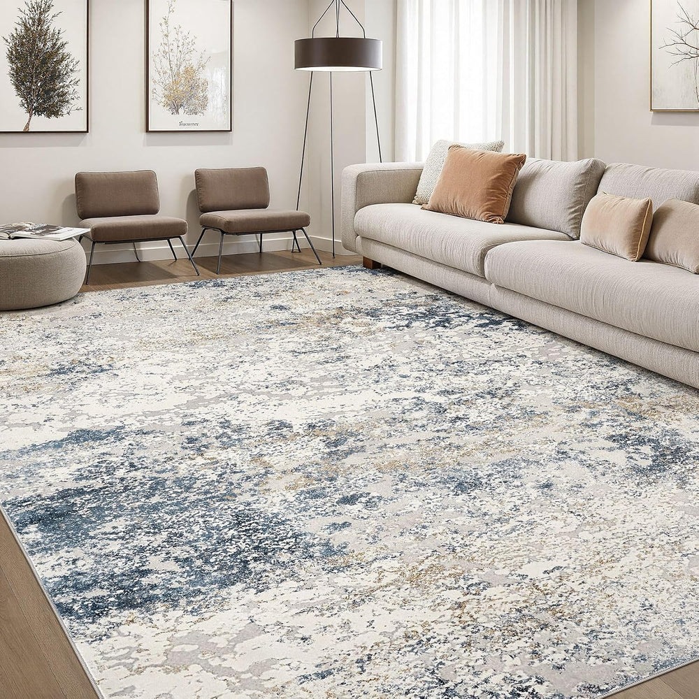 DMOYEST Area Rug Living Room Rugs 8x10 Washable Abstract Beige Blue Carpet