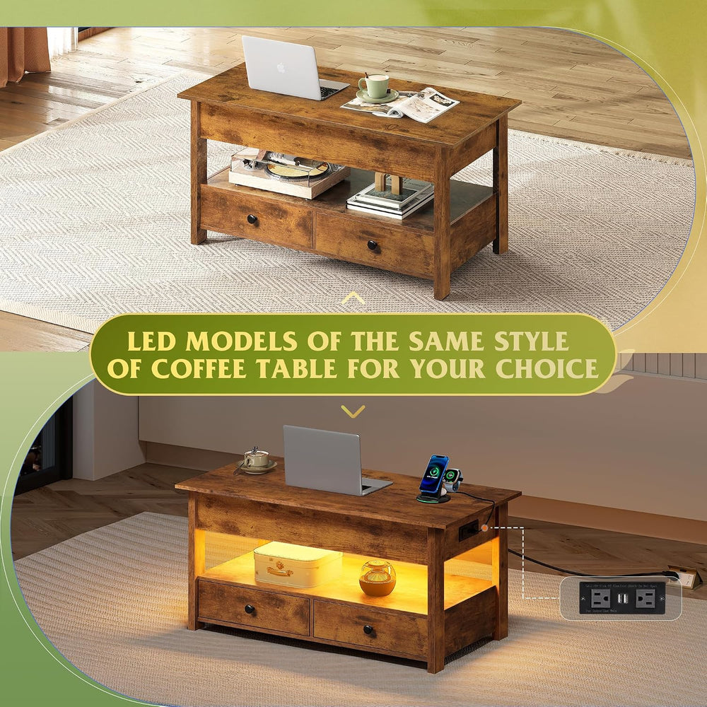 WLIVE Lift Top Coffee Table with 2 Drawers Brown