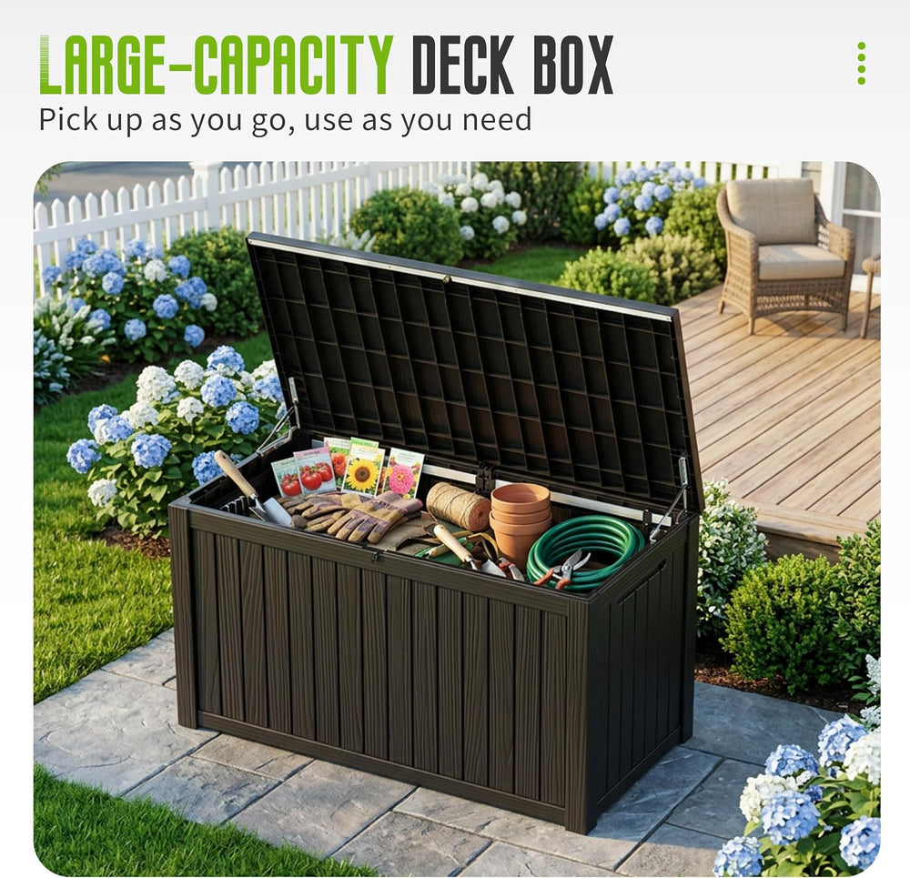 DRATO 325 Gallon Outdoor Storage Box Waterproof Large Deck Box, Black