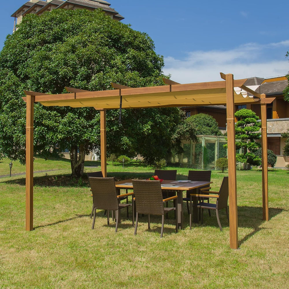 Domi 10x13ft Outdoor Retractable Pergola with Sun Shade Canopy, Pergolas and ...