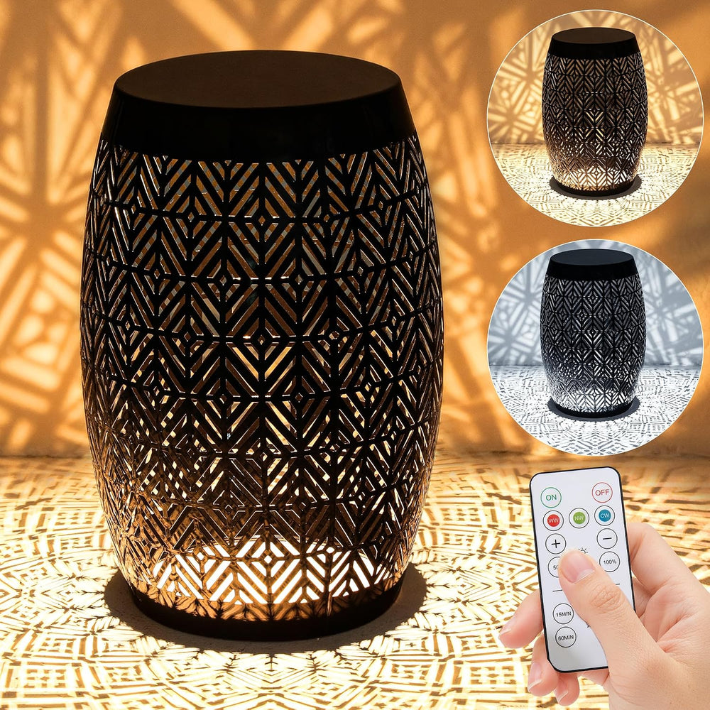 18" Metal LED Outdoor Side Table, 3-Mode Lights, Modern Drum Design