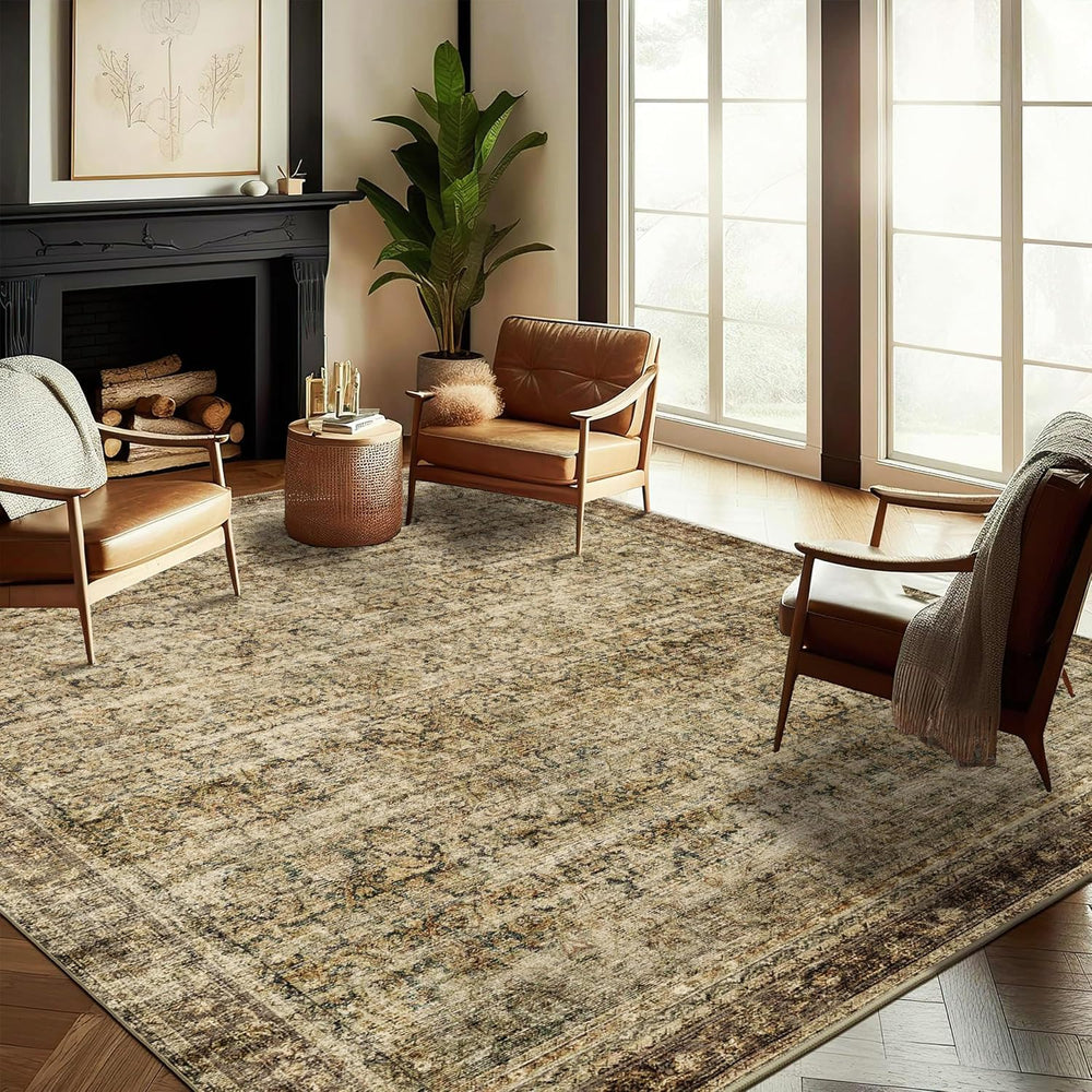 CHAMPLANT Area Rug 8x10 Washable Rug Brown Vintage Traditional Mat Distressed...