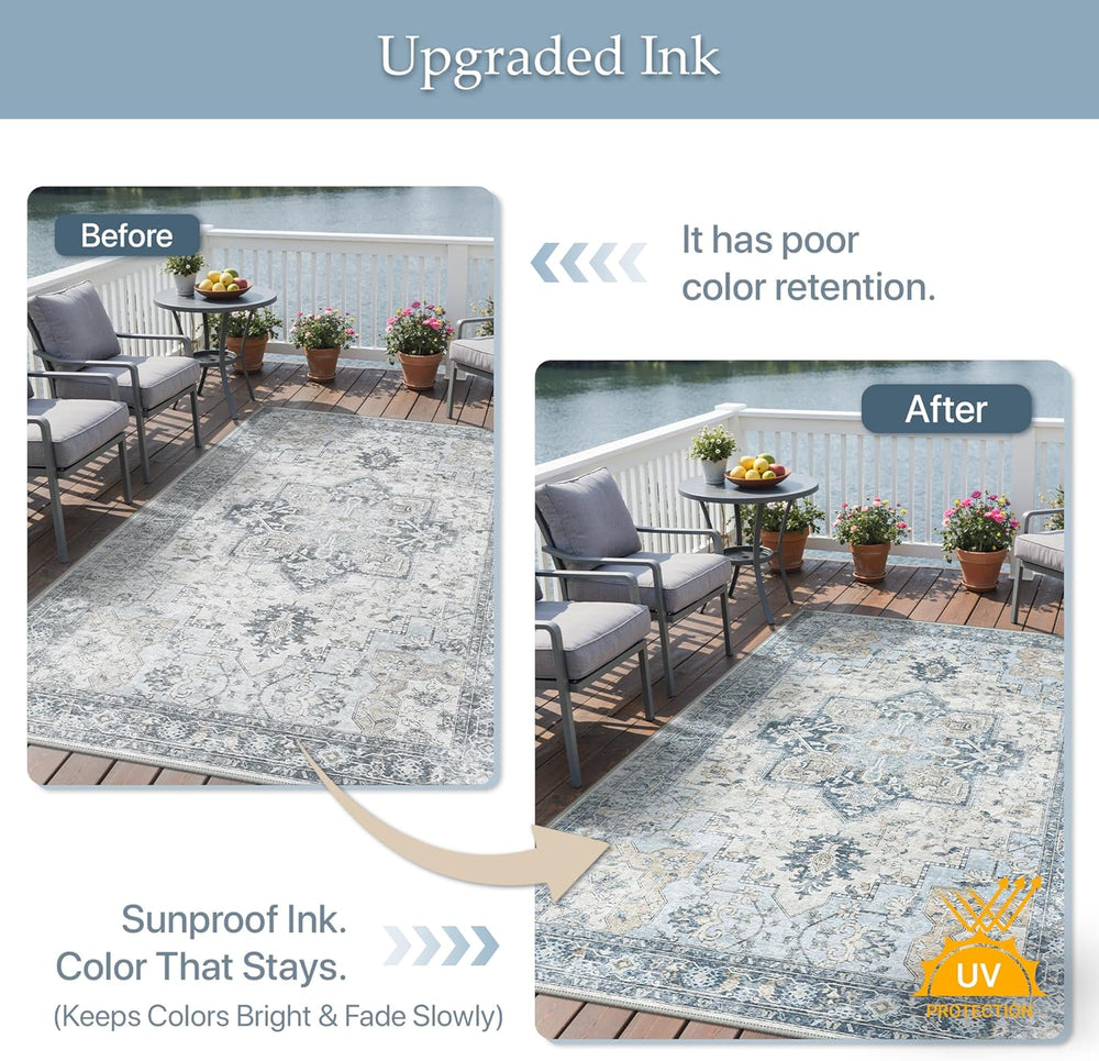 GENIMO Indoor Outdoor Rug, Washable for Patio and Deck, Light Blue, 4x6