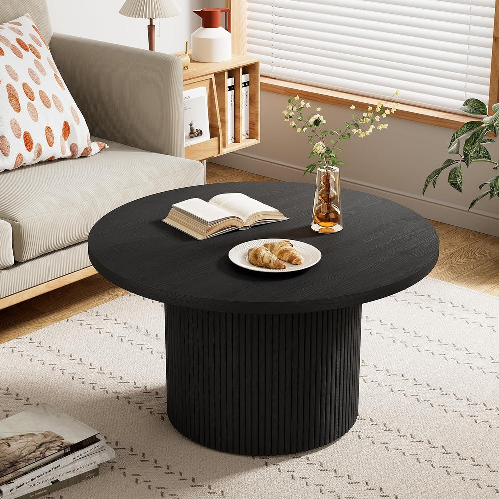Furniway Round Coffee Table, 35.4" Circle Wide Coffee Table, Wood Table ...