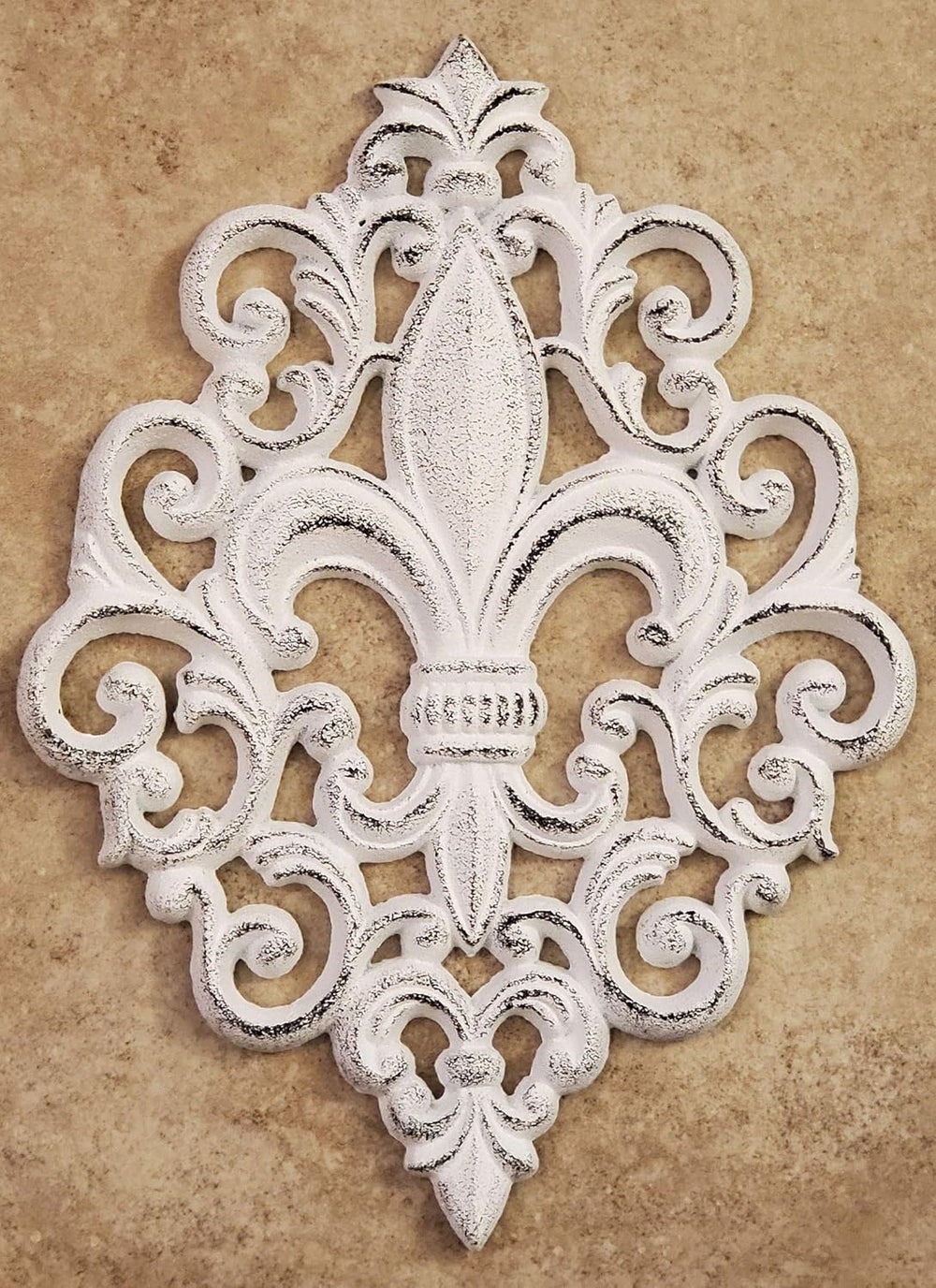 Lulu Decor, Cast Iron 14" Fleur De Lis Decoration Plaque (Antique White)