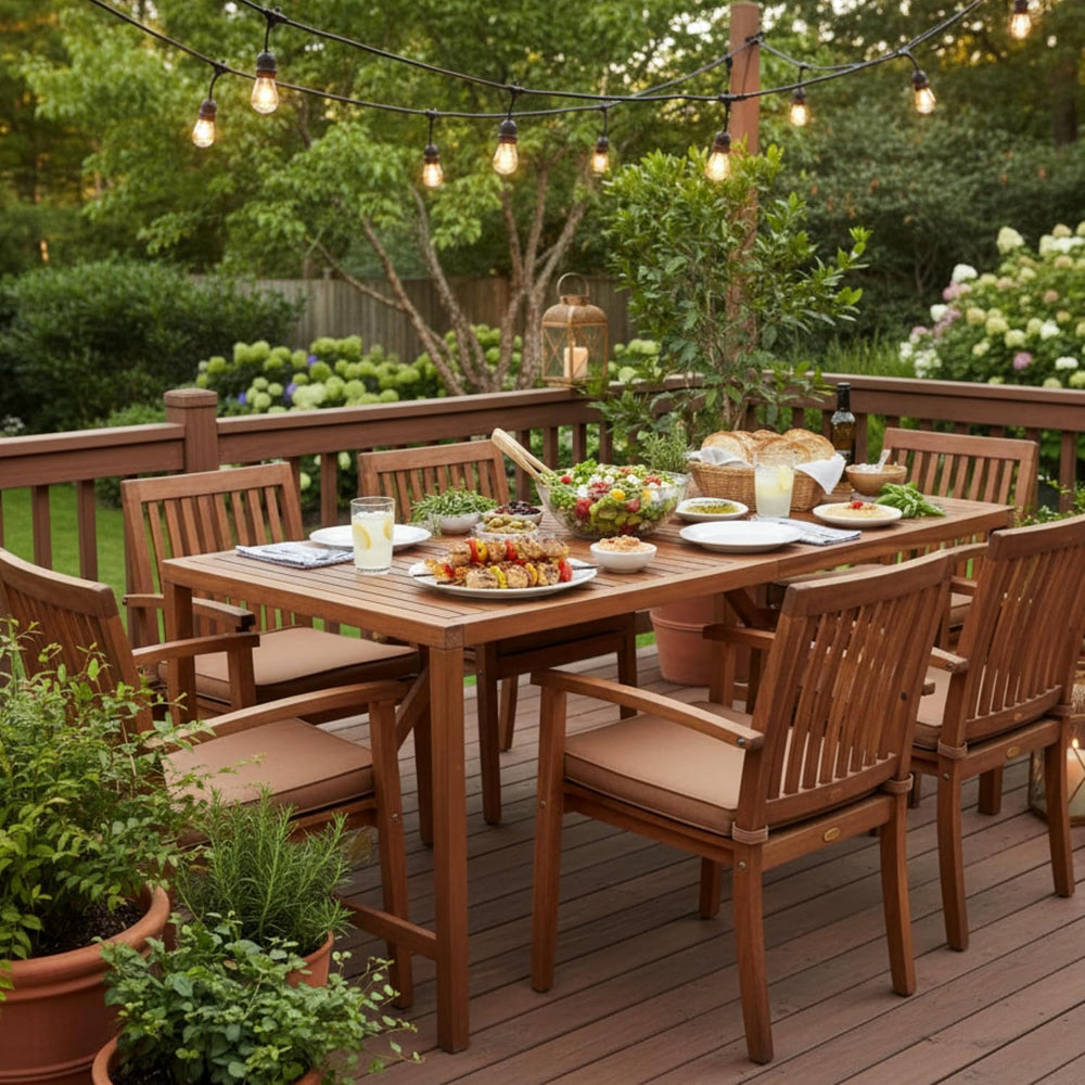 Tangkula 67" Acacia Wood Outdoor Dining Table for 6, Rectangle 6-Person ...