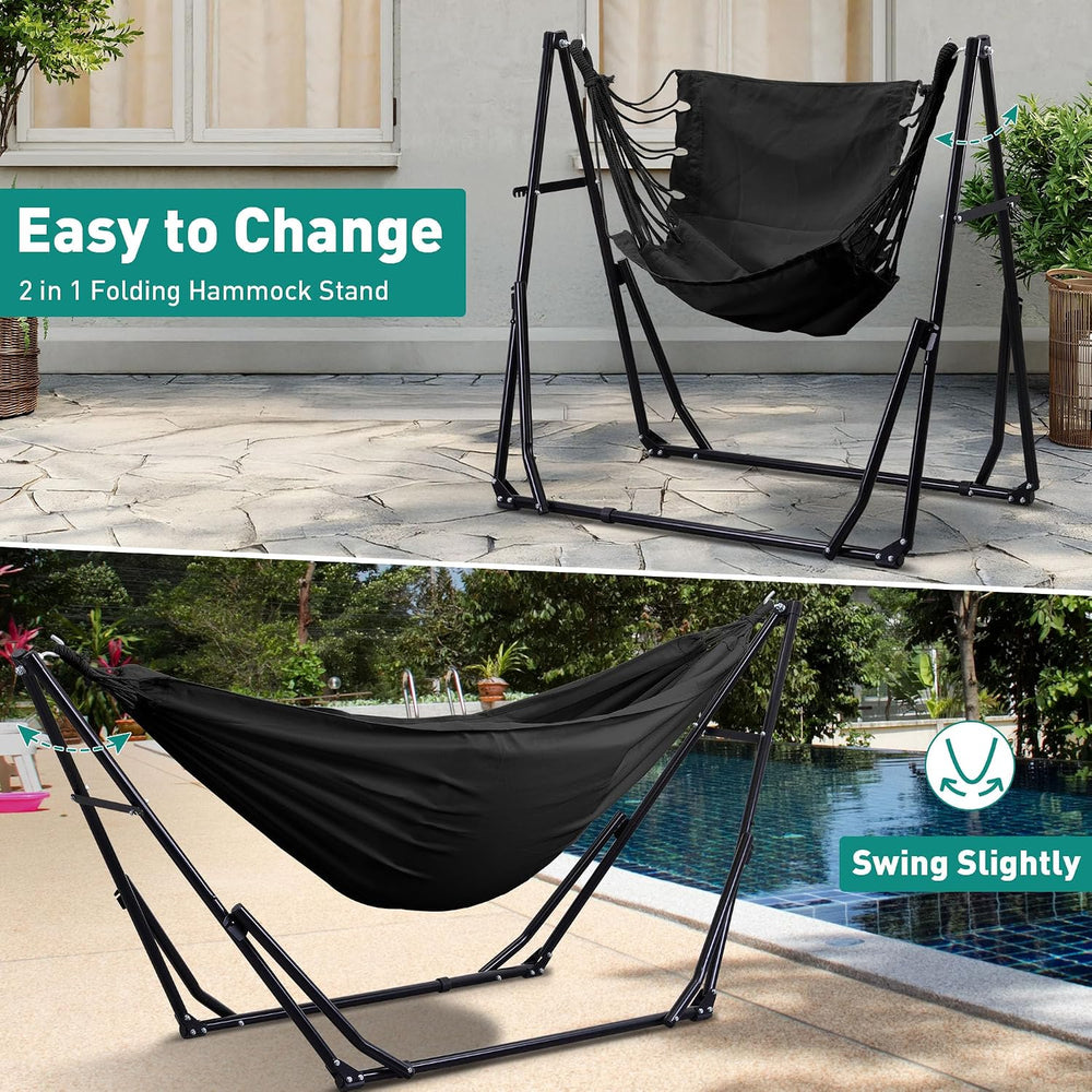 Ainfox Hammock with Foldable Stand, 2 in 1 Hammock and Swinging Chair with Ca...