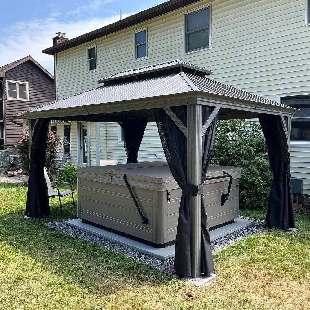 PURPLE LEAF Outdoor Gazebo 10' x 14' w/Lights & 4.7" Thick P...