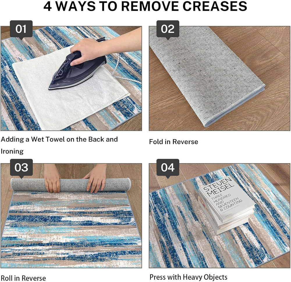 Lansny Washable Abstract 8x10 Area Rug for Living Room Non Slip Bedroom Rug