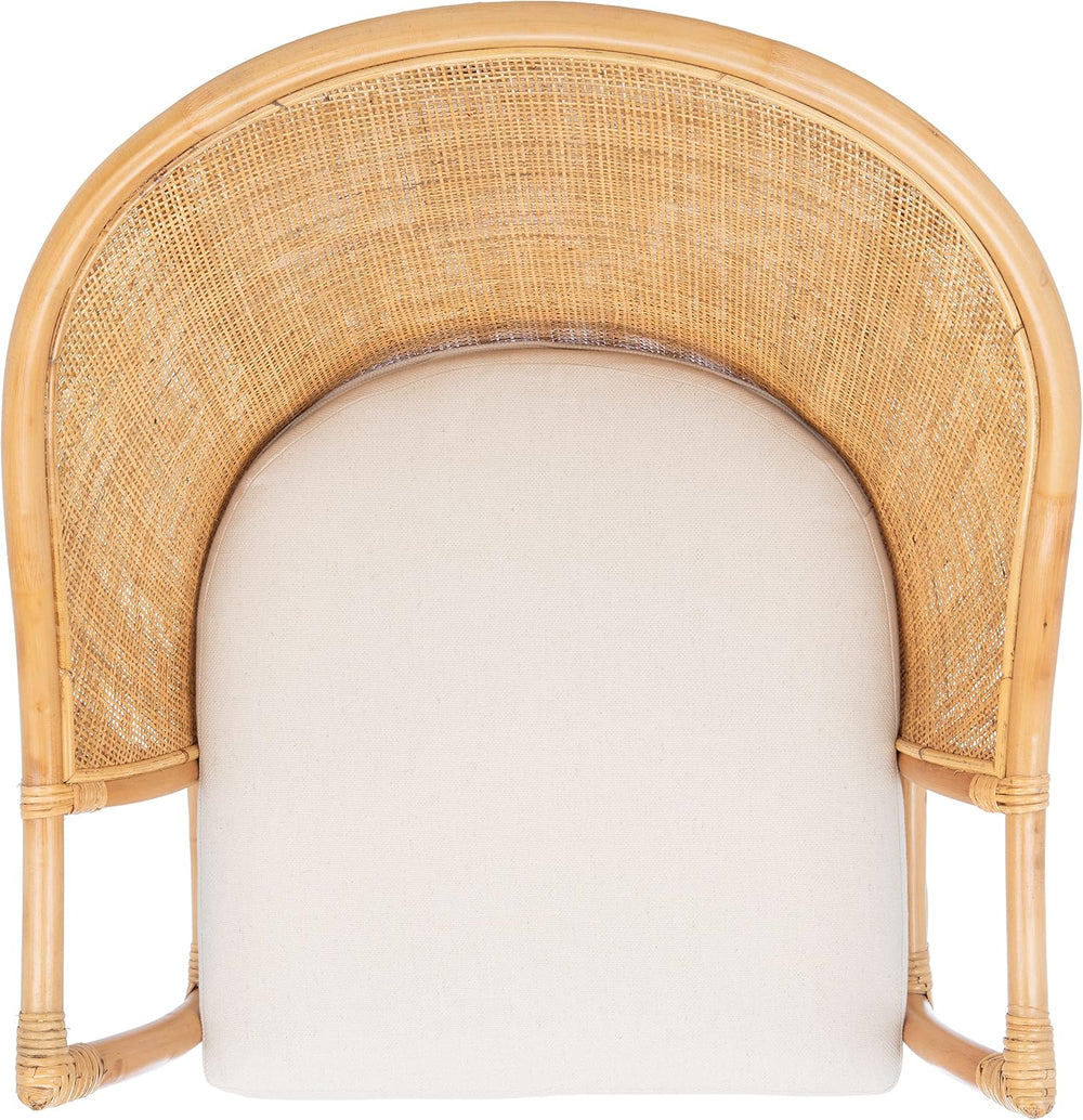 Safavieh Home Collection Dustin Rattan Cushion Accent Chair, Natural/White