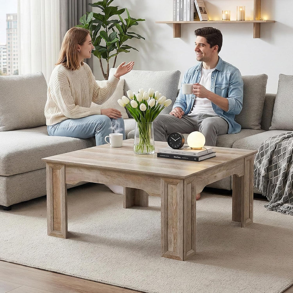 39.4''Square Coffee Tables for Living Room, Large Grey Coffee Table