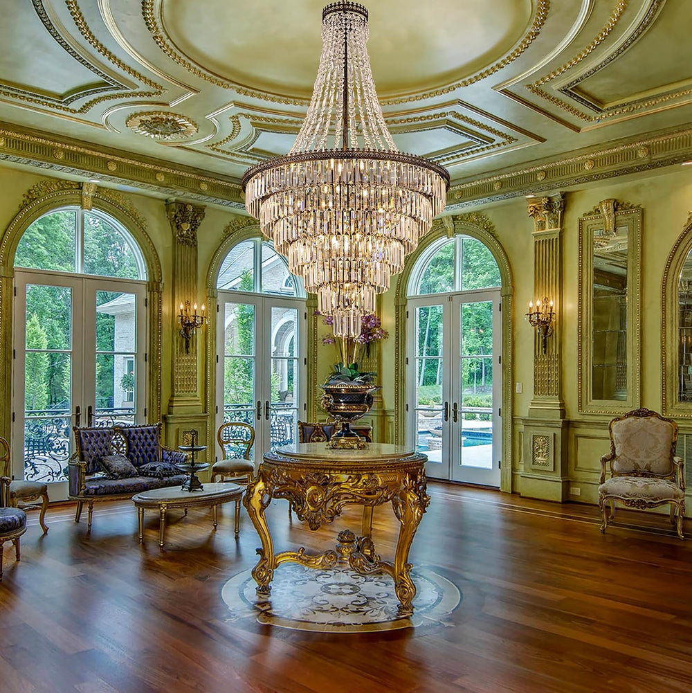 TOCHIC French Empire Crystal Chandelier 34" W Large High Ceiling Chandelier