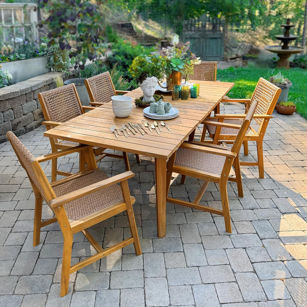 Sophia & William Patio Dining Set, Rattan, Wood Chairs