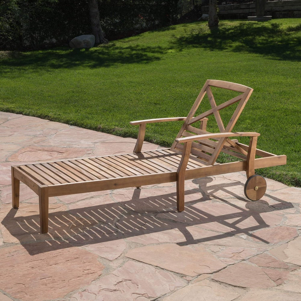 Great Deal Furniture Daisy Outdoor Teak Finish Chaise Lounge with Blue Water ...