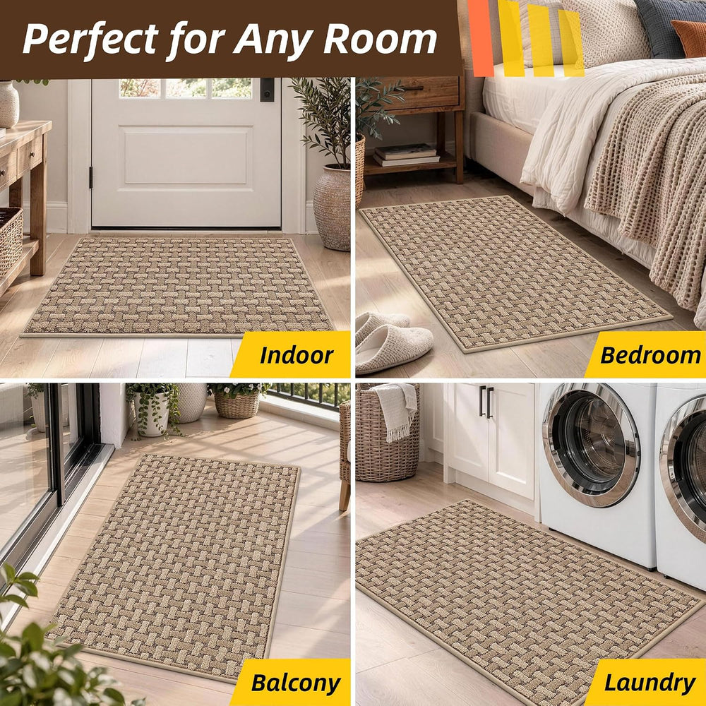 JSEI Dirt Trapper Door Mat 24"x36",Non-Slip Entryway Rugs,Beige