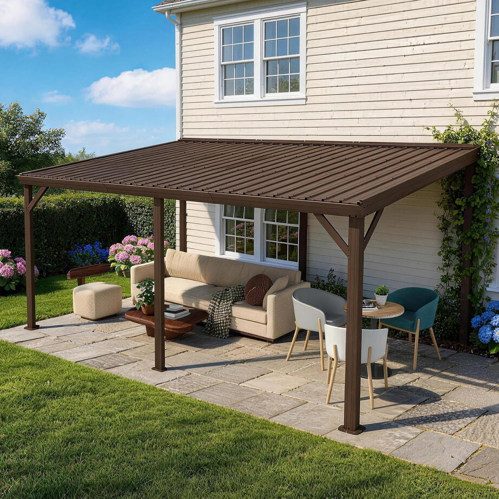 Lean to Patio Outdoor Metal Gazebo 12'x16' Wall Mounted Pergola