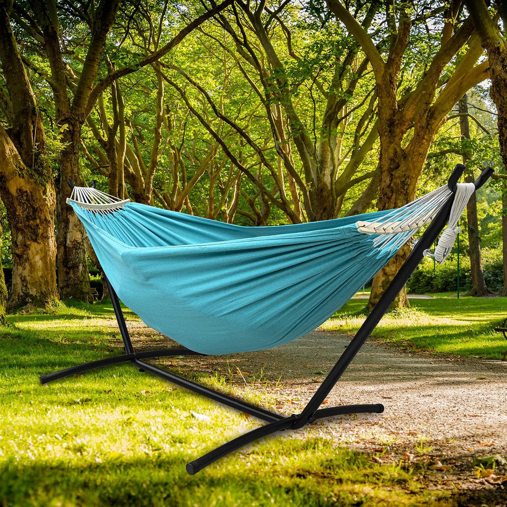 SZHLUX Double Hammock with Stand Included 450lb Capacity Steel Stand, Premium...