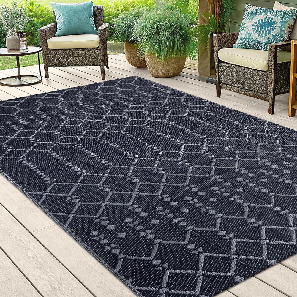 Smiry Outdoor Rug 5x8 ft Waterproof Reversible Boho Mat, Dark Grey