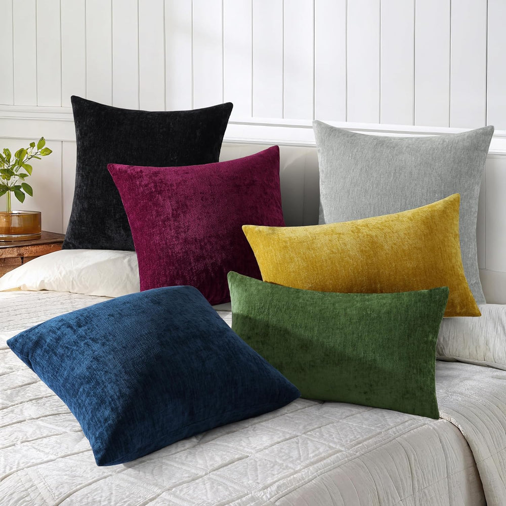decorUhome Soft Chenille Black Throw Pillow Covers 26X26 Set of 2