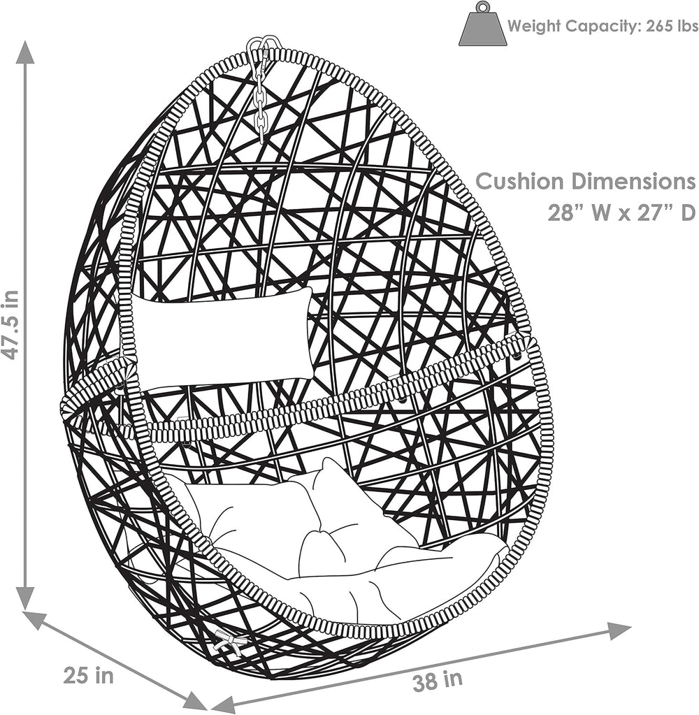 Sunnydaze Caroline Hanging Resin Wicker Egg Chair - 265-Pound Weight Capacity...