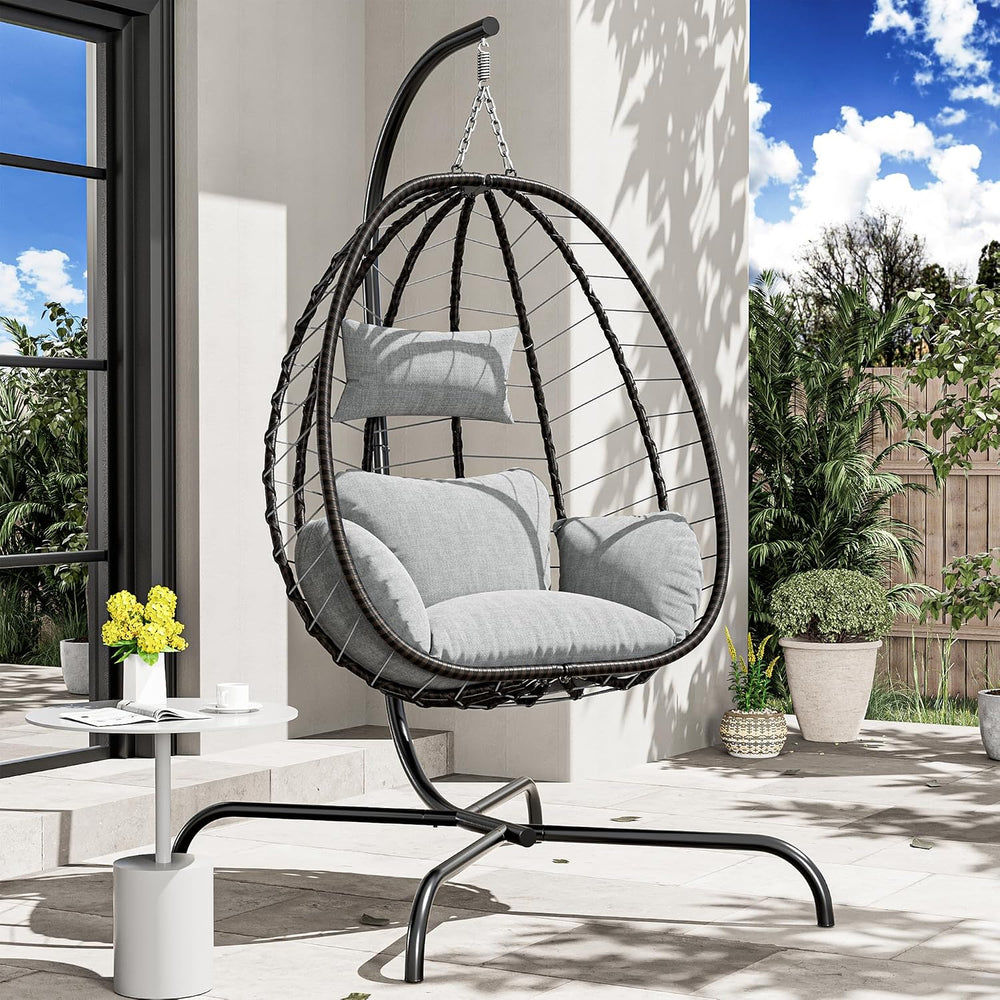 Kullavik Hanging Egg Chair Outdoor with Stand, Wicker Patio Swing Chair