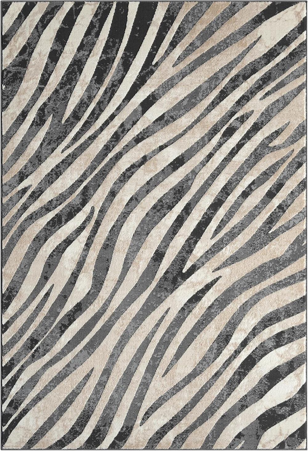 Abani Terra Area Rug for Living Room, Bedroom - Zebra Pattern - Black Cream -...