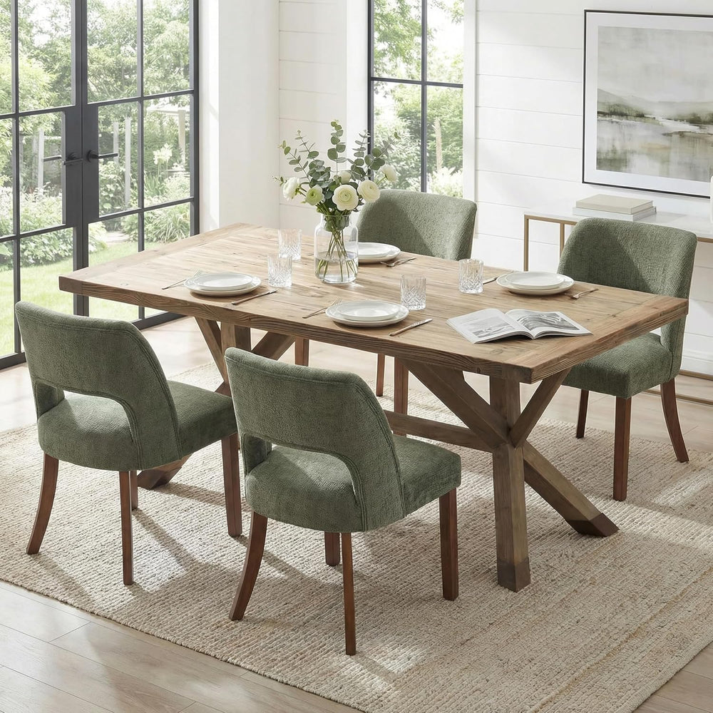 keoni Wooden Dining Chairs Set of 4 with Rubberwood Legs and Open Back