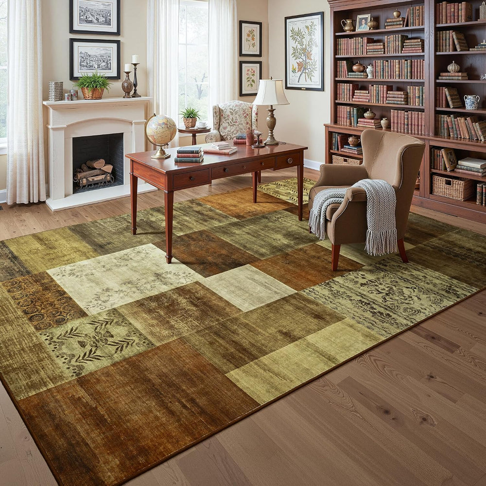 Tepook 6x9 Area Rugs for Living Room, Washable Geometric Brown Bedroom Rug