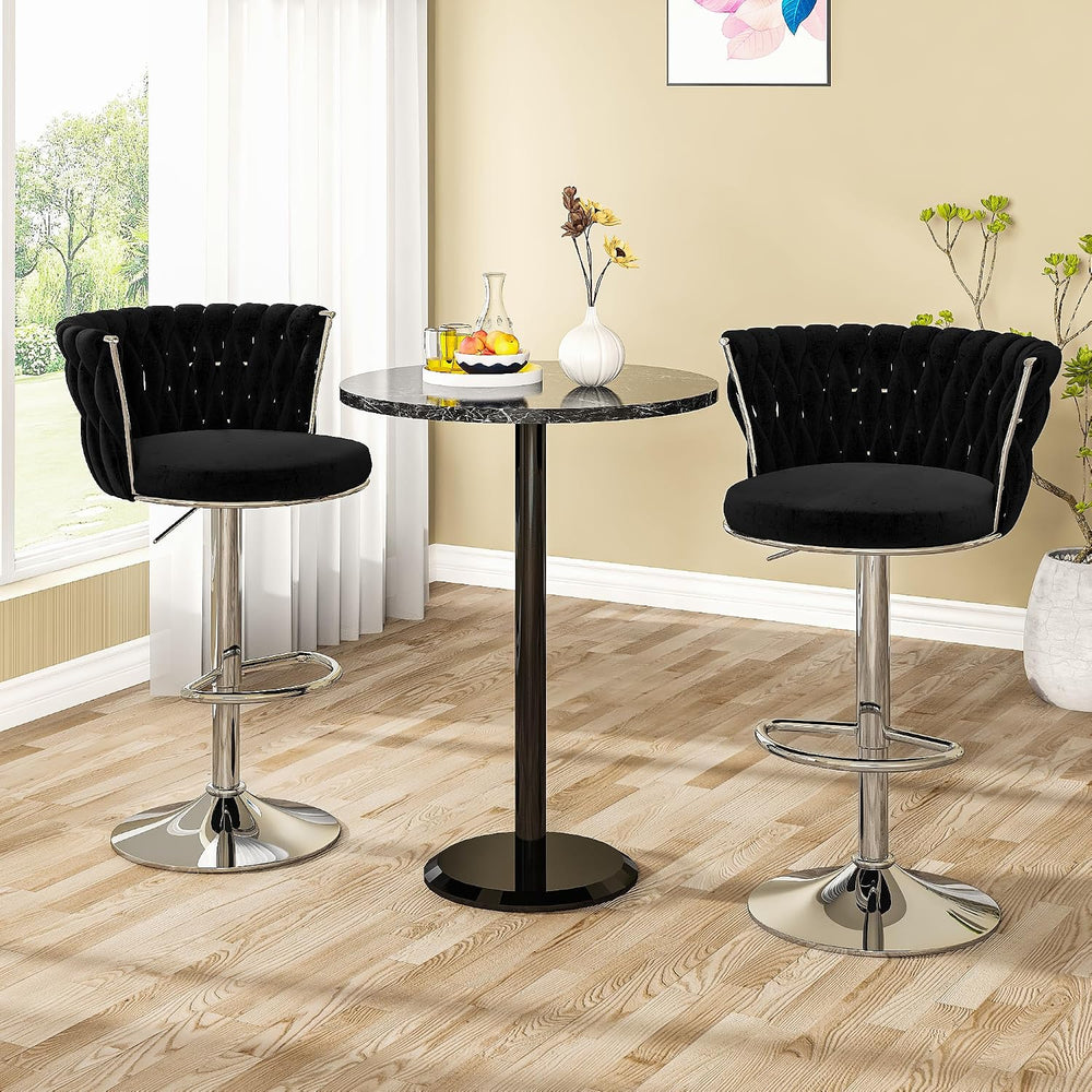 AWQM Black Bar Stools Set of 4,Modern Swivel Bar Chairs Velvet Counter Height...