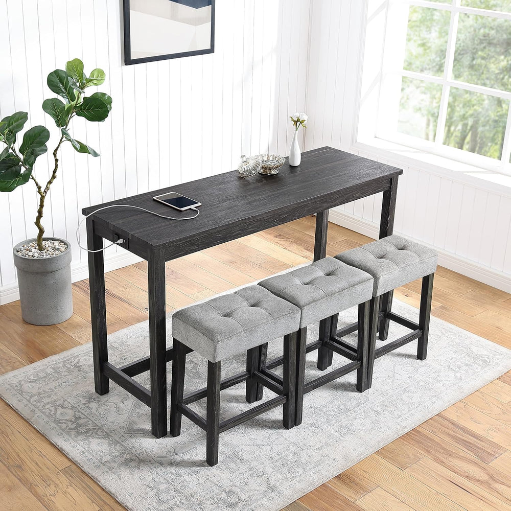 LKTART 4 Piece Bar Table Set Dining Bar Table and Chairs Set with Power Outle...