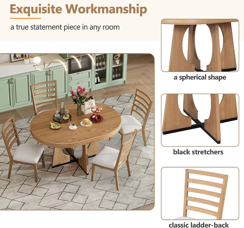 Knocbel Extendable Round Dining Table Set for 4-6, Round Dining Table with 4 ...