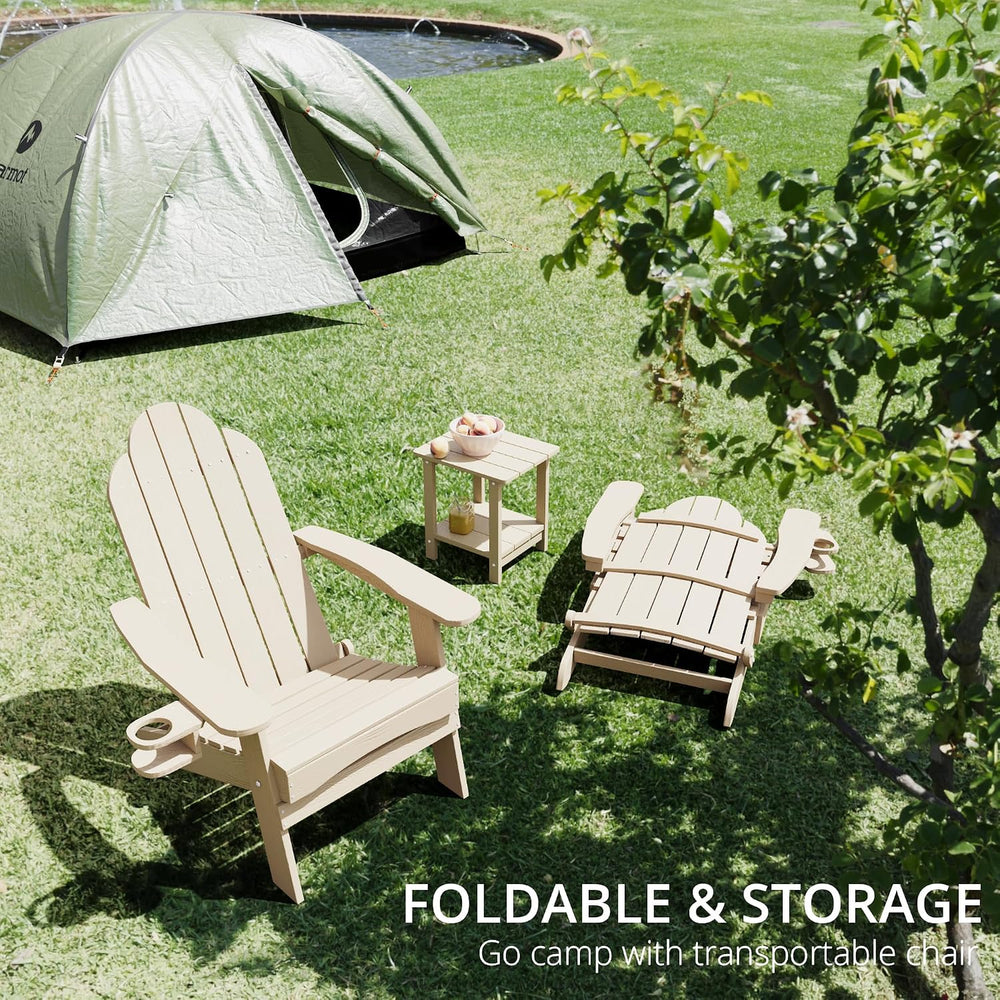 LUE BONA Folding Adirondack Chairs Set of 6, HDPS Fire Pit Chairs, Sand