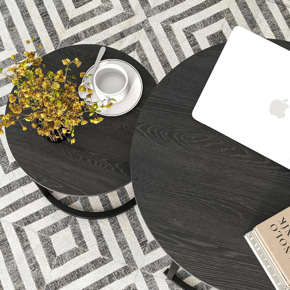 HOJINLINERO Round Nesting Coffee Table Set of 2,Small Black Coffee Table